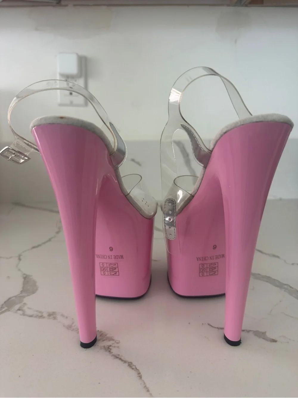 Ellie Pink Platform High-Heel Sandals with Clear Straps